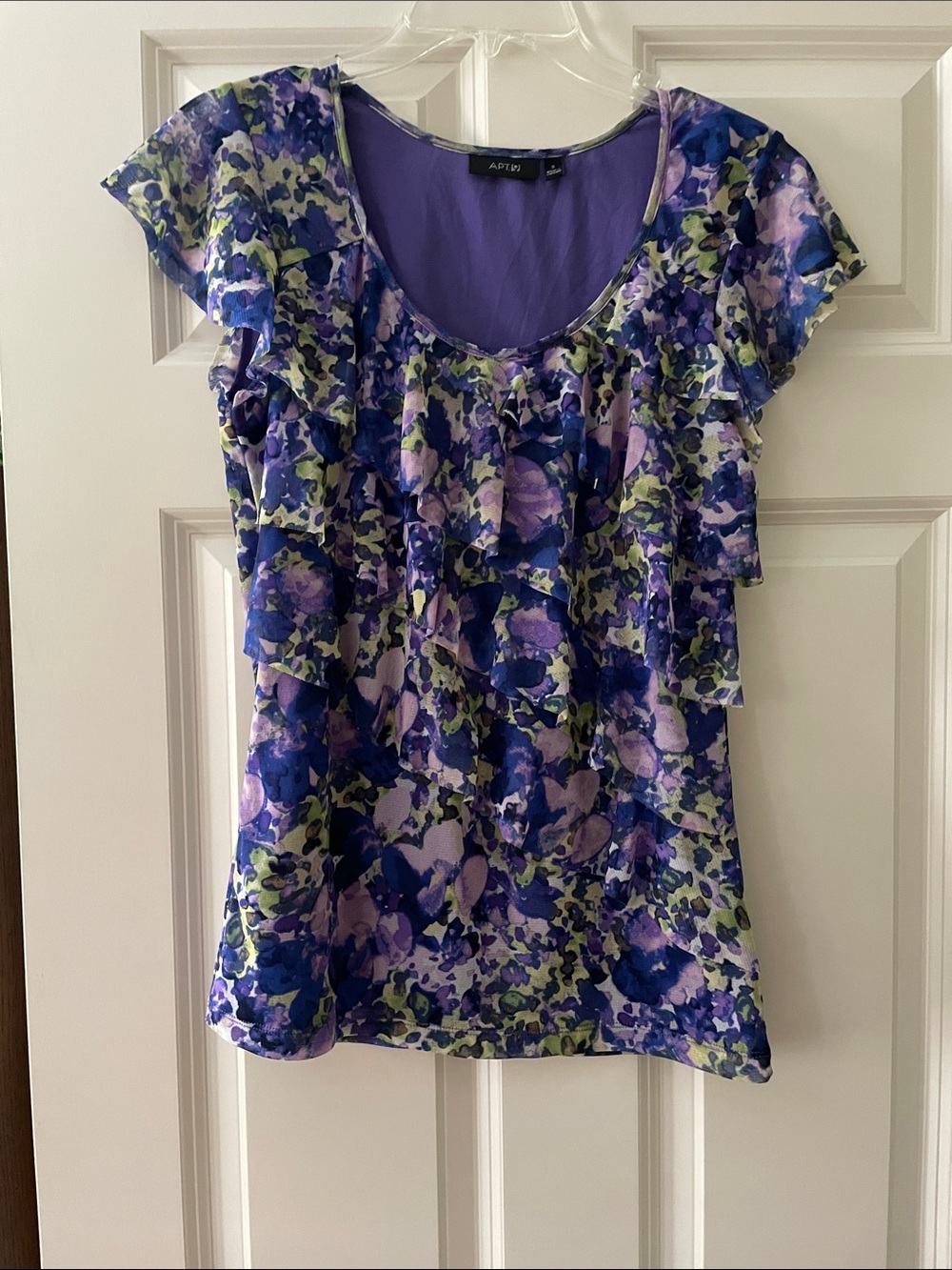 Apt. 9 Blue and Purple Floral Ruffle Sleeve Top